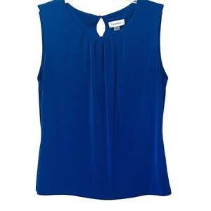 CALVIN KLEIN SLEEVELESS FRONT PLEATS PULL-OVER  BLOUSE, WOMEN, L-PERIWINKLE BLUE